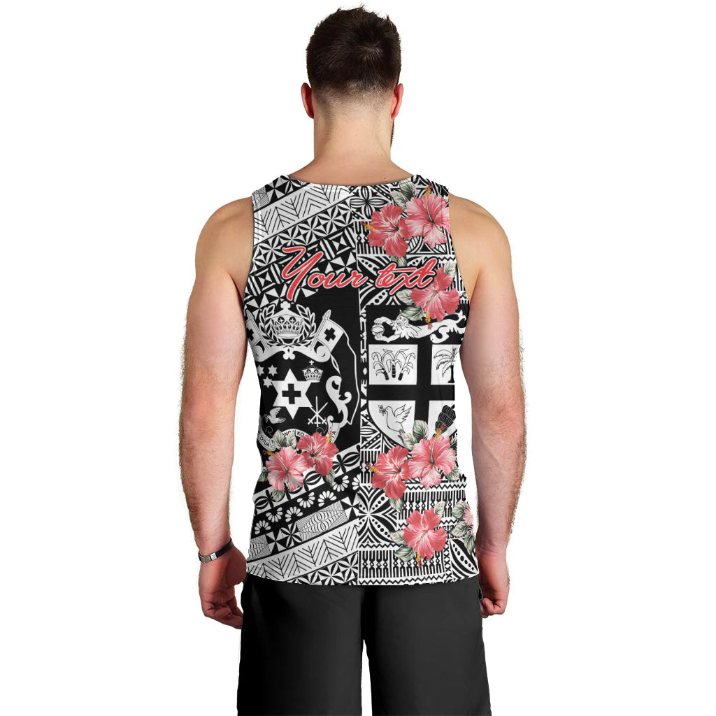 Fiji Tonga Coat of Arm Personalised Men Tank Top With Masi Tapa and Tongan Ngatu Together LT9 - Polynesian Pride