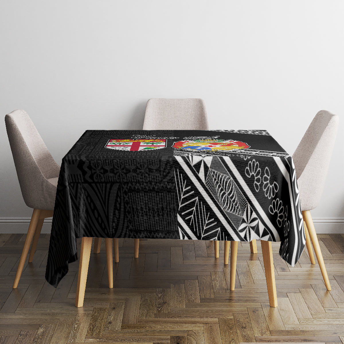 Fiji Tonga Coat of Arm Personalised Tablecloth With Masi Tapa and Tongan Ngatu Together LT9 - Polynesian Pride