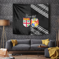 Fiji Tonga Coat of Arm Personalised Tapestry With Masi Tapa and Tongan Ngatu Together LT9 - Polynesian Pride