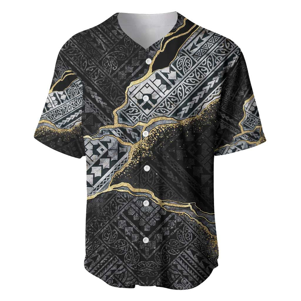 Polynesian Tribal Tattoo Baseball Jersey Dark Marble Pattern LT9 Black - Polynesian Pride