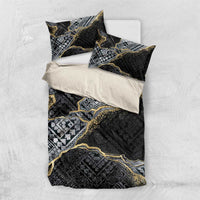Polynesian Tribal Tattoo Bedding Set Dark Marble Pattern
