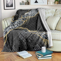 Polynesian Tribal Tattoo Blanket Dark Marble Pattern