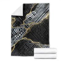 Polynesian Tribal Tattoo Blanket Dark Marble Pattern