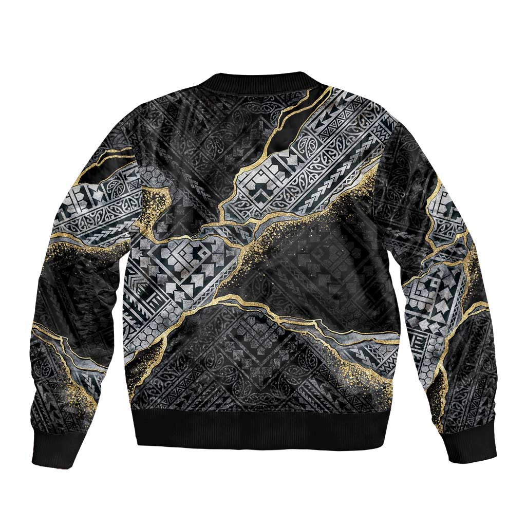 Polynesian Tribal Tattoo Bomber Jacket Dark Marble Pattern