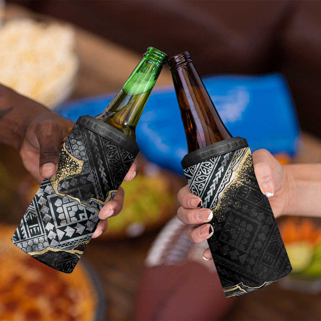Polynesian Tribal Tattoo 4 in 1 Can Cooler Tumbler Dark Marble Pattern