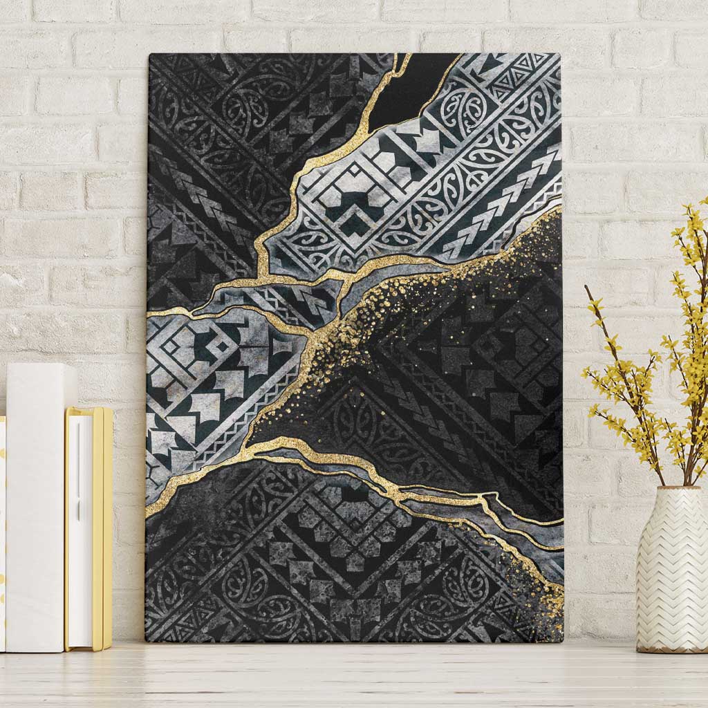 Polynesian Tribal Tattoo Canvas Wall Art Dark Marble Pattern