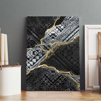 Polynesian Tribal Tattoo Canvas Wall Art Dark Marble Pattern