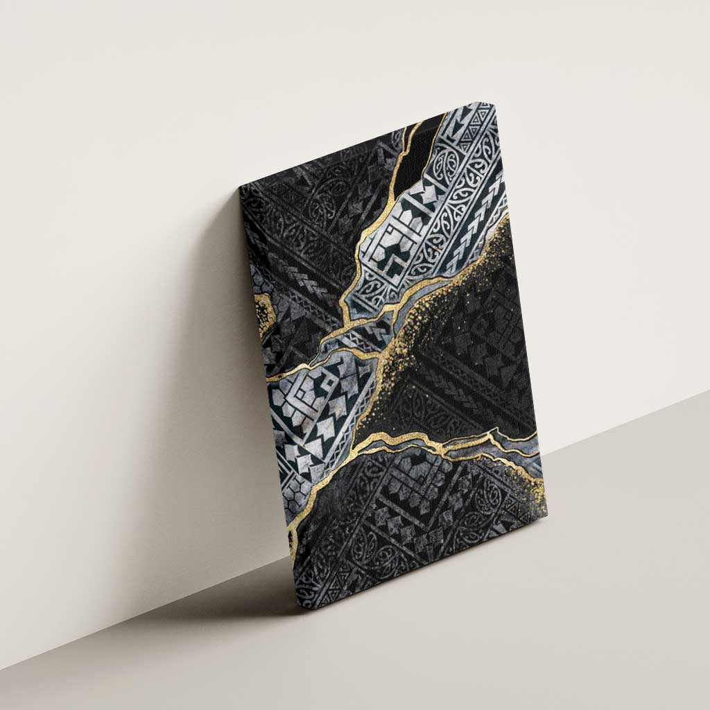 Polynesian Tribal Tattoo Canvas Wall Art Dark Marble Pattern