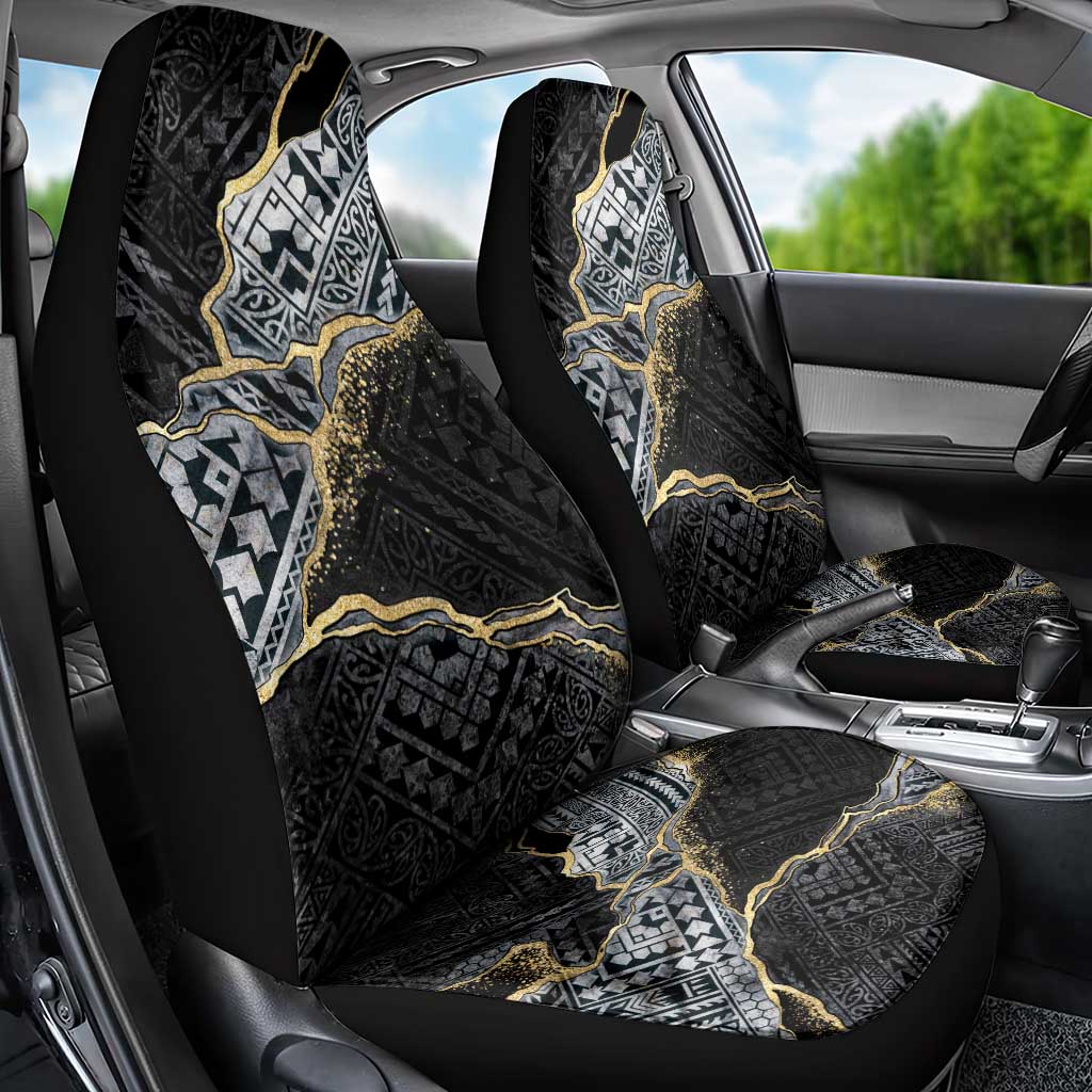Polynesian Tribal Tattoo Car Seat Cover Dark Marble Pattern