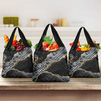 Polynesian Tribal Tattoo Grocery Bag Dark Marble Pattern