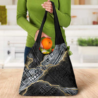 Polynesian Tribal Tattoo Grocery Bag Dark Marble Pattern