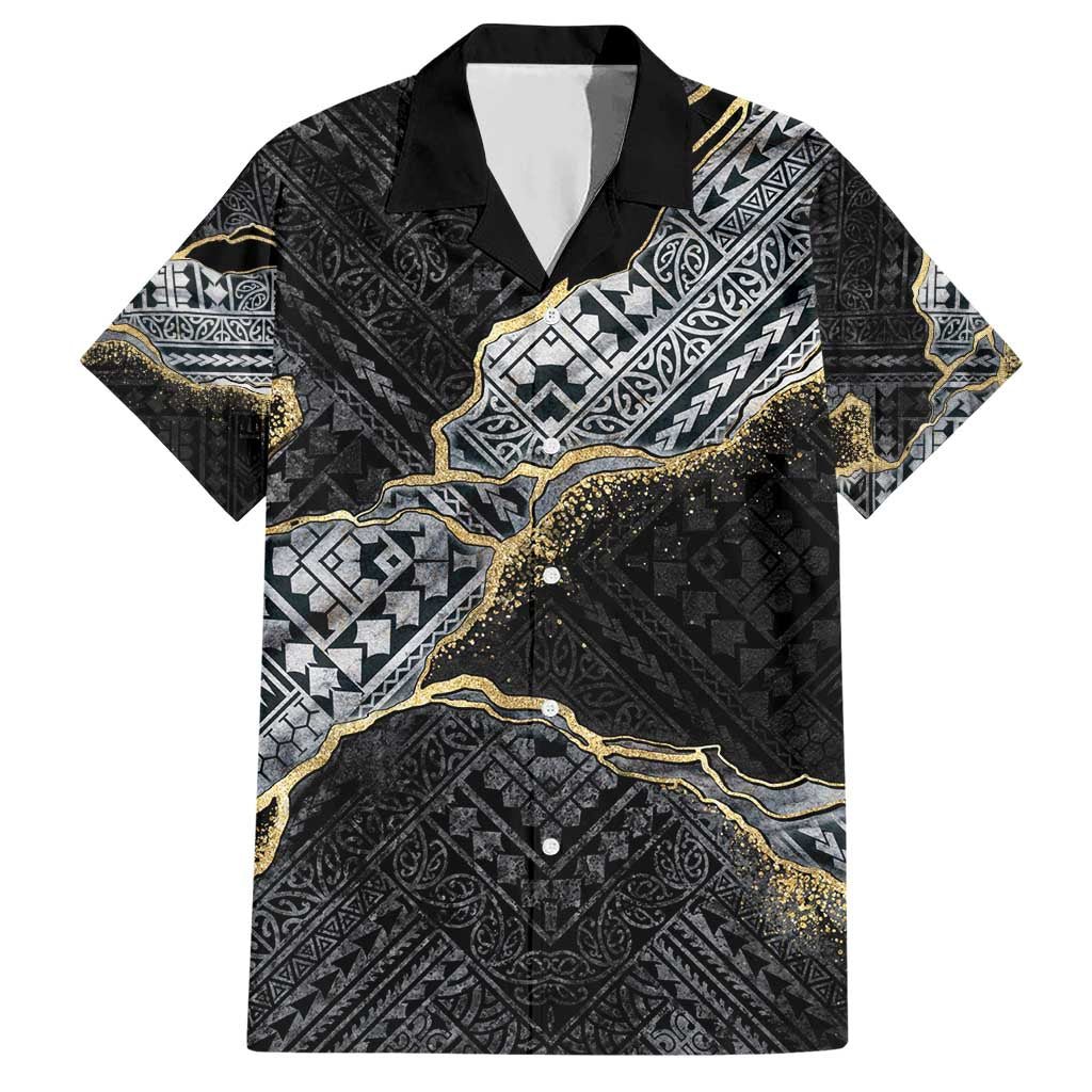 Polynesian Tribal Tattoo Hawaiian Shirt Dark Marble Pattern