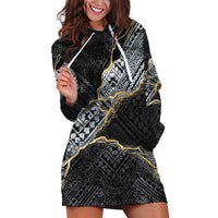 Polynesian Tribal Tattoo Hoodie Dress Dark Marble Pattern