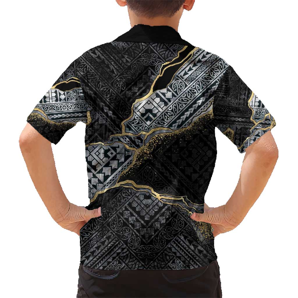 Polynesian Tribal Tattoo Kid Hawaiian Shirt Dark Marble Pattern LT9 - Polynesian Pride