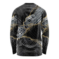 Polynesian Tribal Tattoo Long Sleeve Shirt Dark Marble Pattern