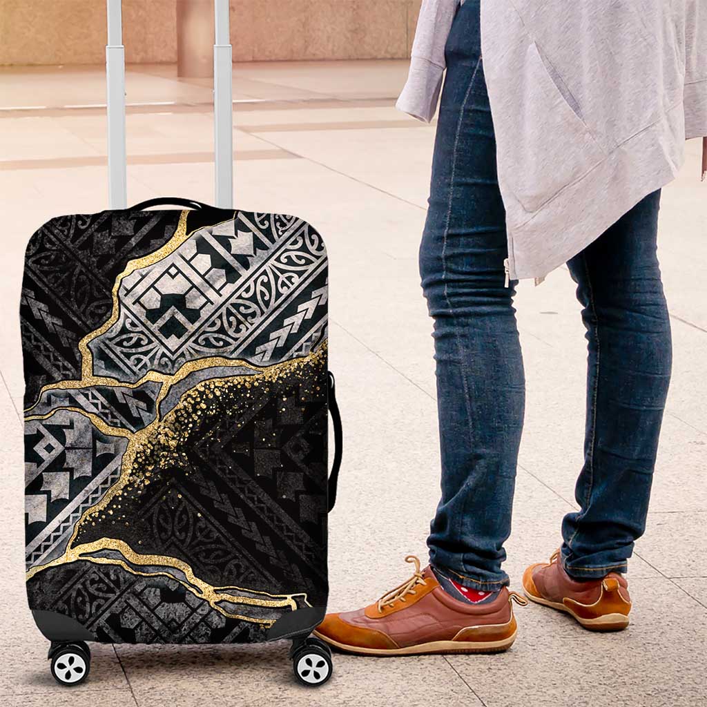 Polynesian Tribal Tattoo Luggage Cover Dark Marble Pattern