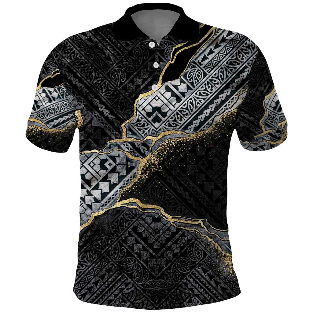 Polynesian Tribal Tattoo Polo Shirt Dark Marble Pattern LT9 Black - Polynesian Pride
