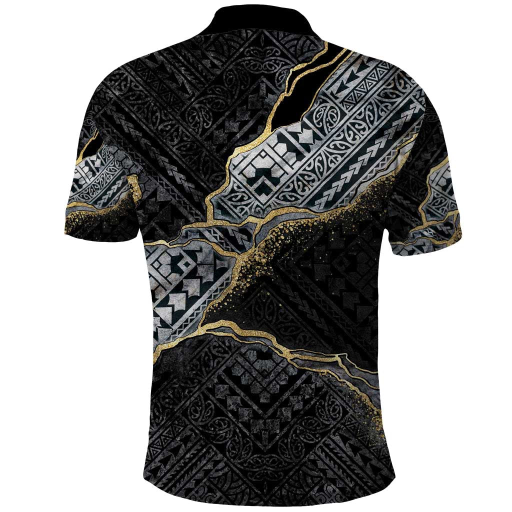 Polynesian Tribal Tattoo Polo Shirt Dark Marble Pattern LT9 - Polynesian Pride