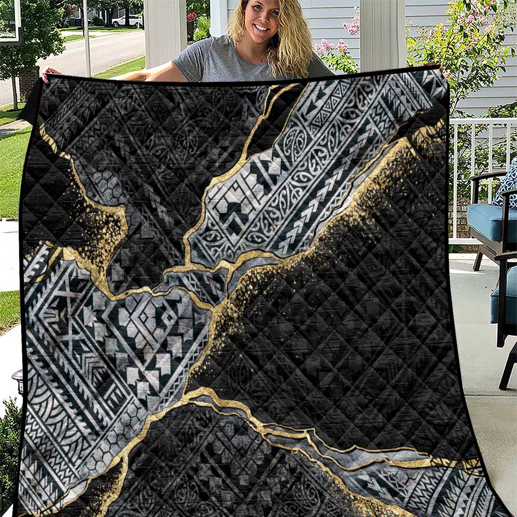 Polynesian Tribal Tattoo Quilt Dark Marble Pattern LT9 Black - Polynesian Pride