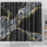 Polynesian Tribal Tattoo Shower Curtain Dark Marble Pattern