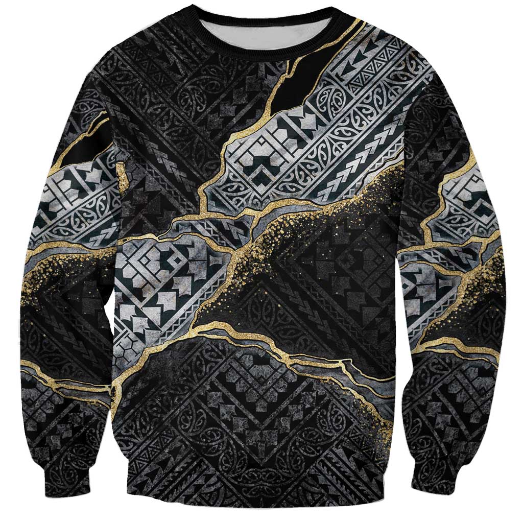 Polynesian Tribal Tattoo Sweatshirt Dark Marble Pattern LT9 Unisex Black - Polynesian Pride
