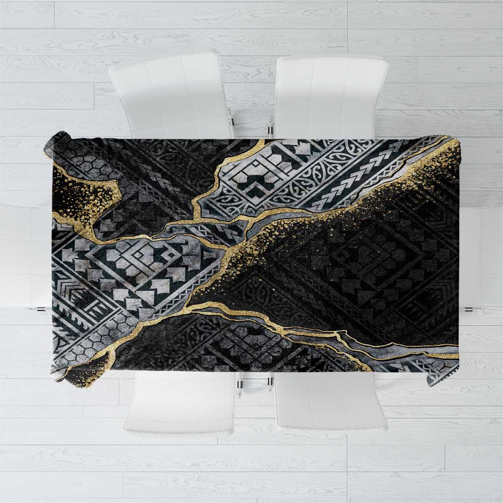 Polynesian Tribal Tattoo Tablecloth Dark Marble Pattern