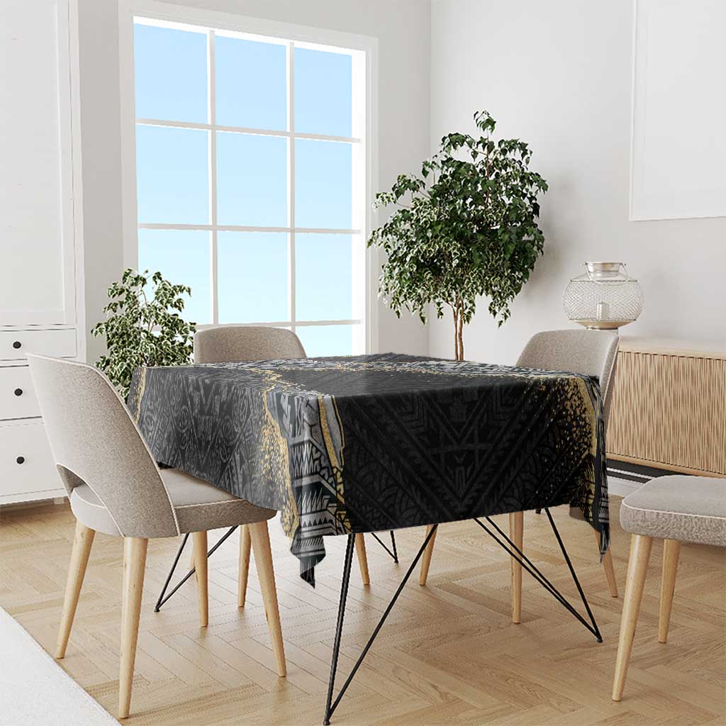 Polynesian Tribal Tattoo Tablecloth Dark Marble Pattern