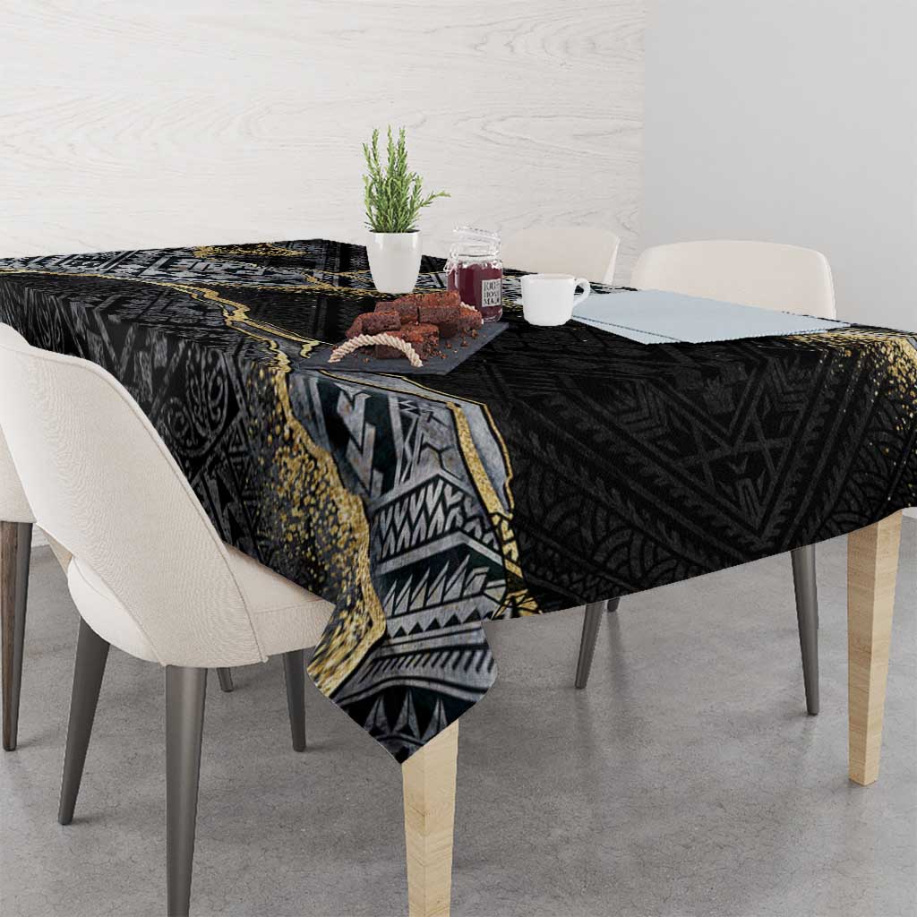 Polynesian Tribal Tattoo Tablecloth Dark Marble Pattern
