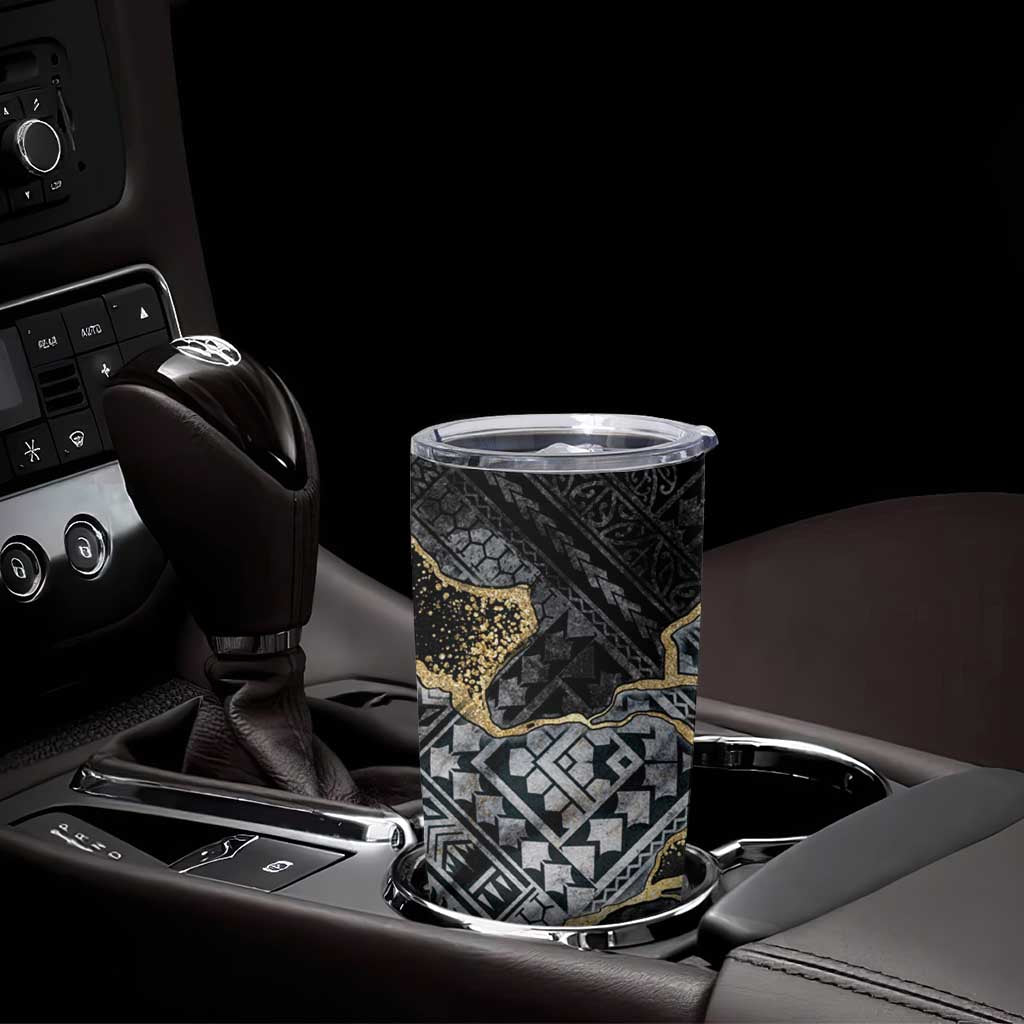 Polynesian Tribal Tattoo Tumbler Cup Dark Marble Pattern