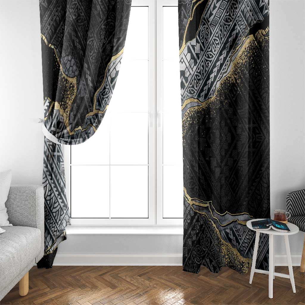 Polynesian Tribal Tattoo Window Curtain Dark Marble Pattern