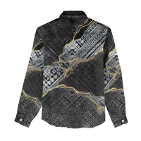 Polynesian Tribal Tattoo Women Casual Shirt Dark Marble Pattern