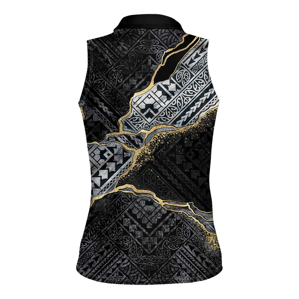 Polynesian Tribal Tattoo Women Sleeveless Polo Shirt Dark Marble Pattern LT9 - Polynesian Pride