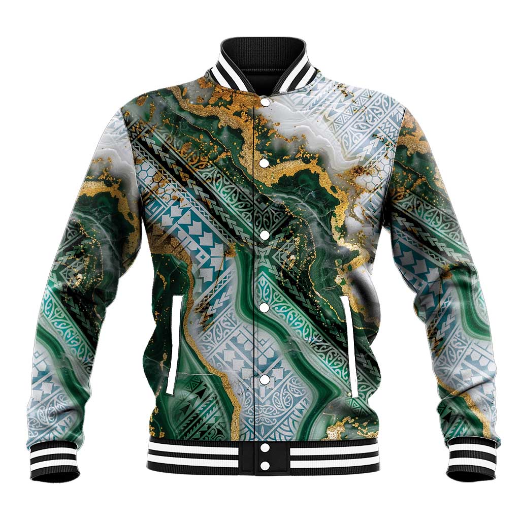 Polynesian Tribal Tattoo Baseball Jacket Green Marble Pattern LT9 Unisex Green - Polynesian Pride