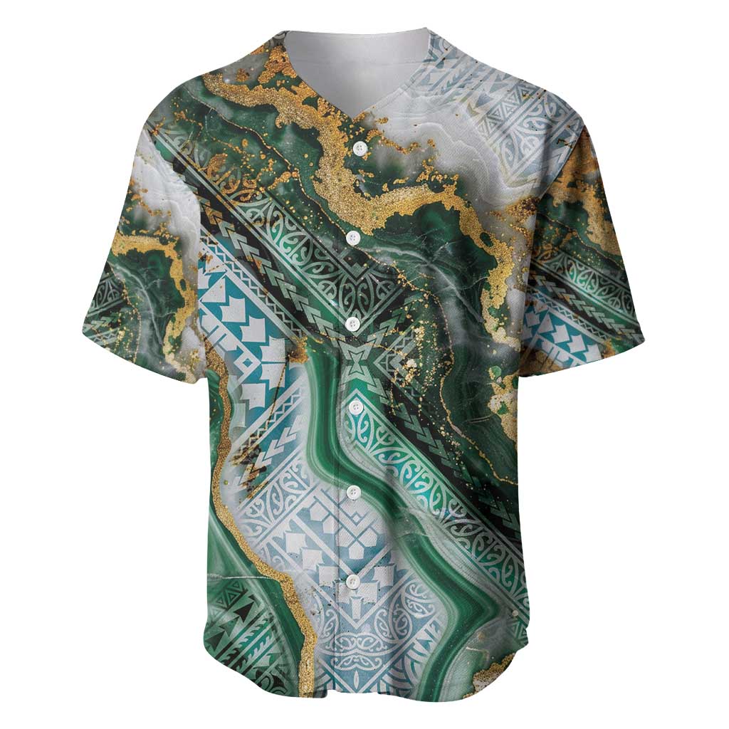 Polynesian Tribal Tattoo Baseball Jersey Green Marble Pattern LT9 Green - Polynesian Pride