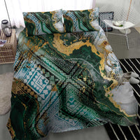 Polynesian Tribal Tattoo Bedding Set Green Marble Pattern