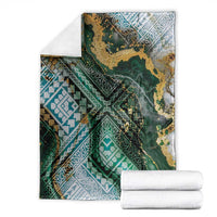 Polynesian Tribal Tattoo Blanket Green Marble Pattern