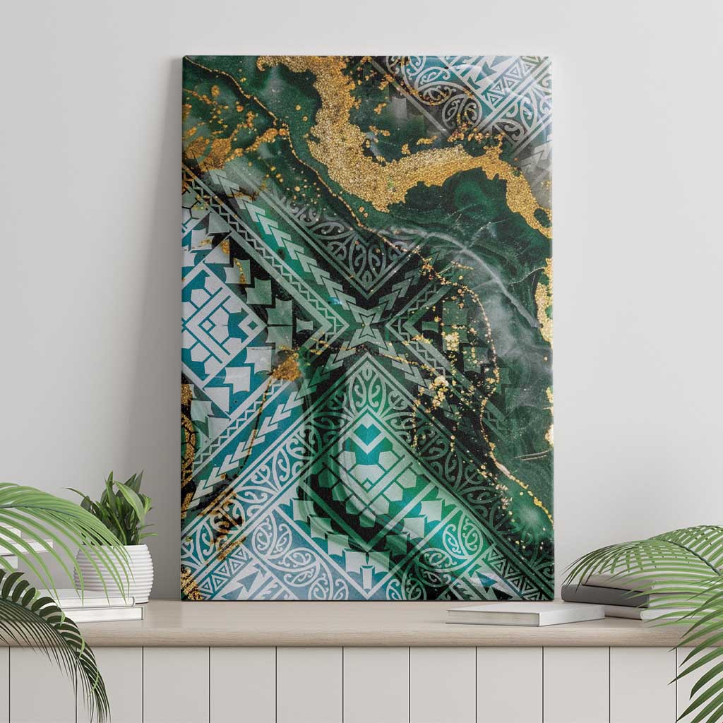 Polynesian Tribal Tattoo Canvas Wall Art Green Marble Pattern