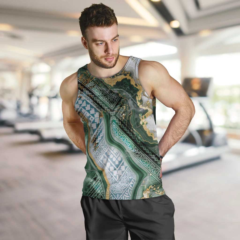Polynesian Tribal Tattoo Men Tank Top Green Marble Pattern