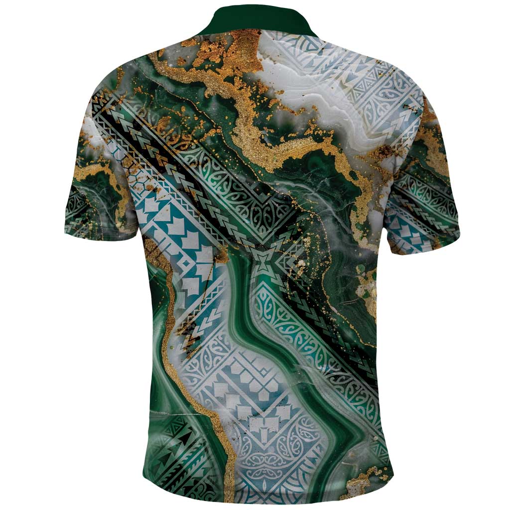 Polynesian Tribal Tattoo Polo Shirt Green Marble Pattern LT9 - Polynesian Pride