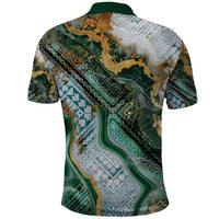 Polynesian Tribal Tattoo Polo Shirt Green Marble Pattern LT9 - Polynesian Pride