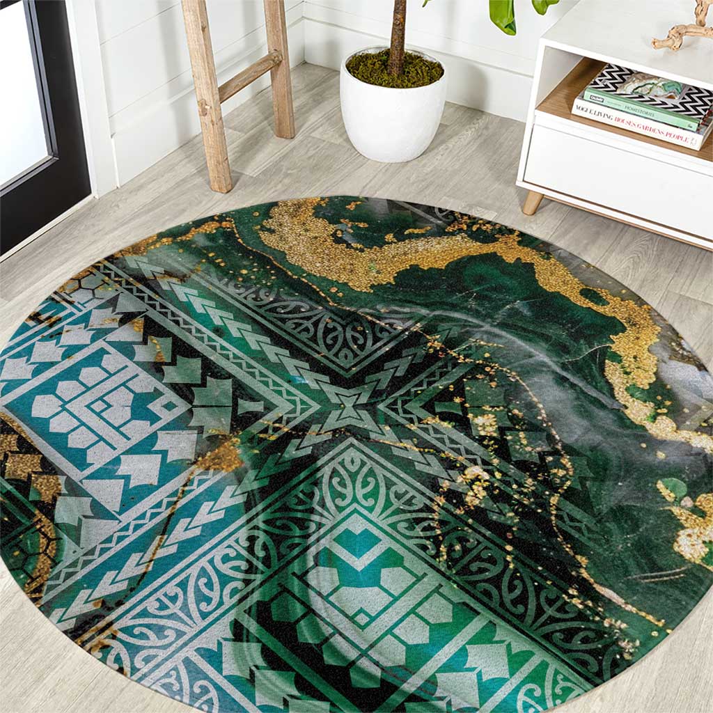 Polynesian Tribal Tattoo Round Carpet Green Marble Pattern LT9 Green - Polynesian Pride