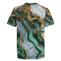 Polynesian Tribal Tattoo Rugby Jersey Green Marble Pattern