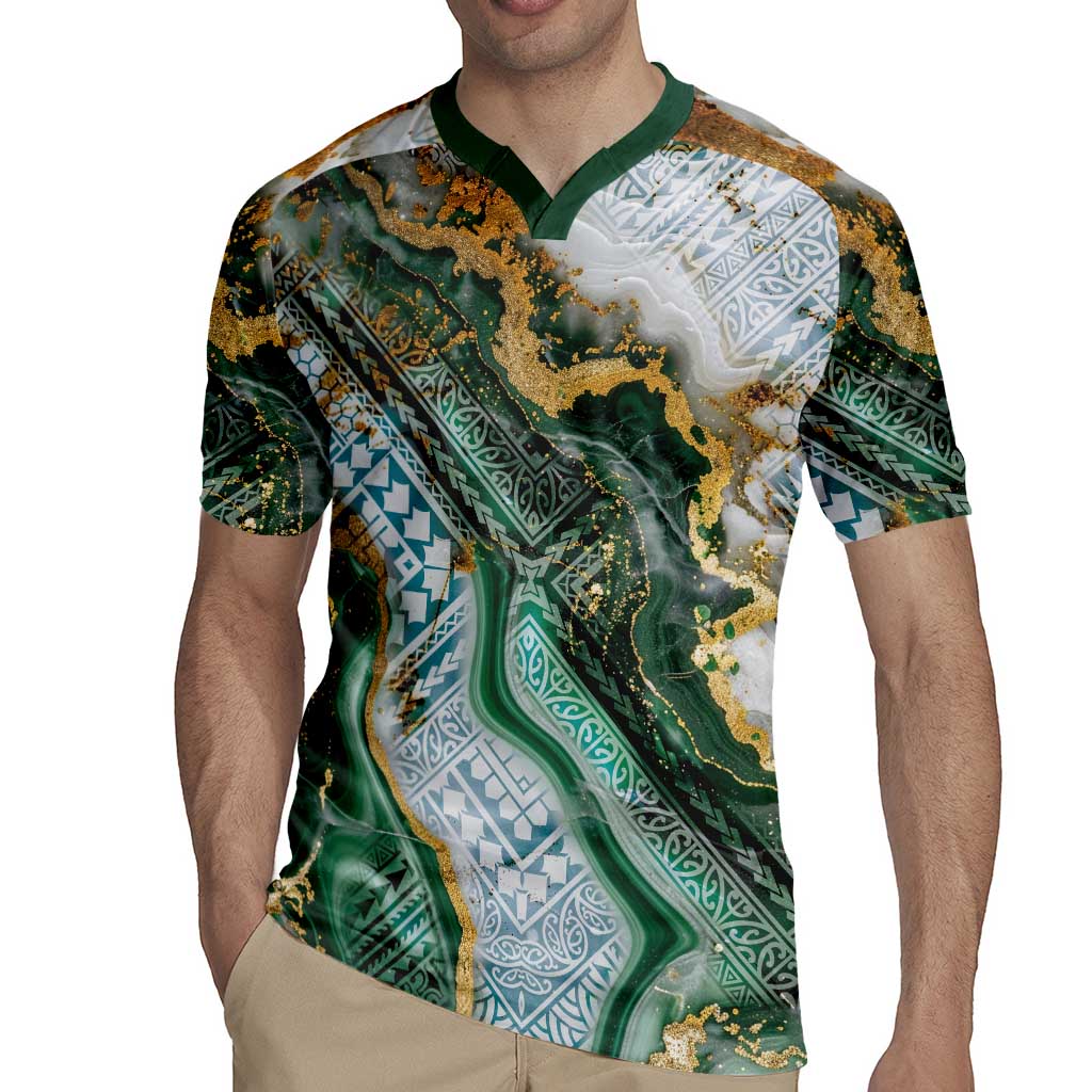 Polynesian Tribal Tattoo Rugby Jersey Green Marble Pattern