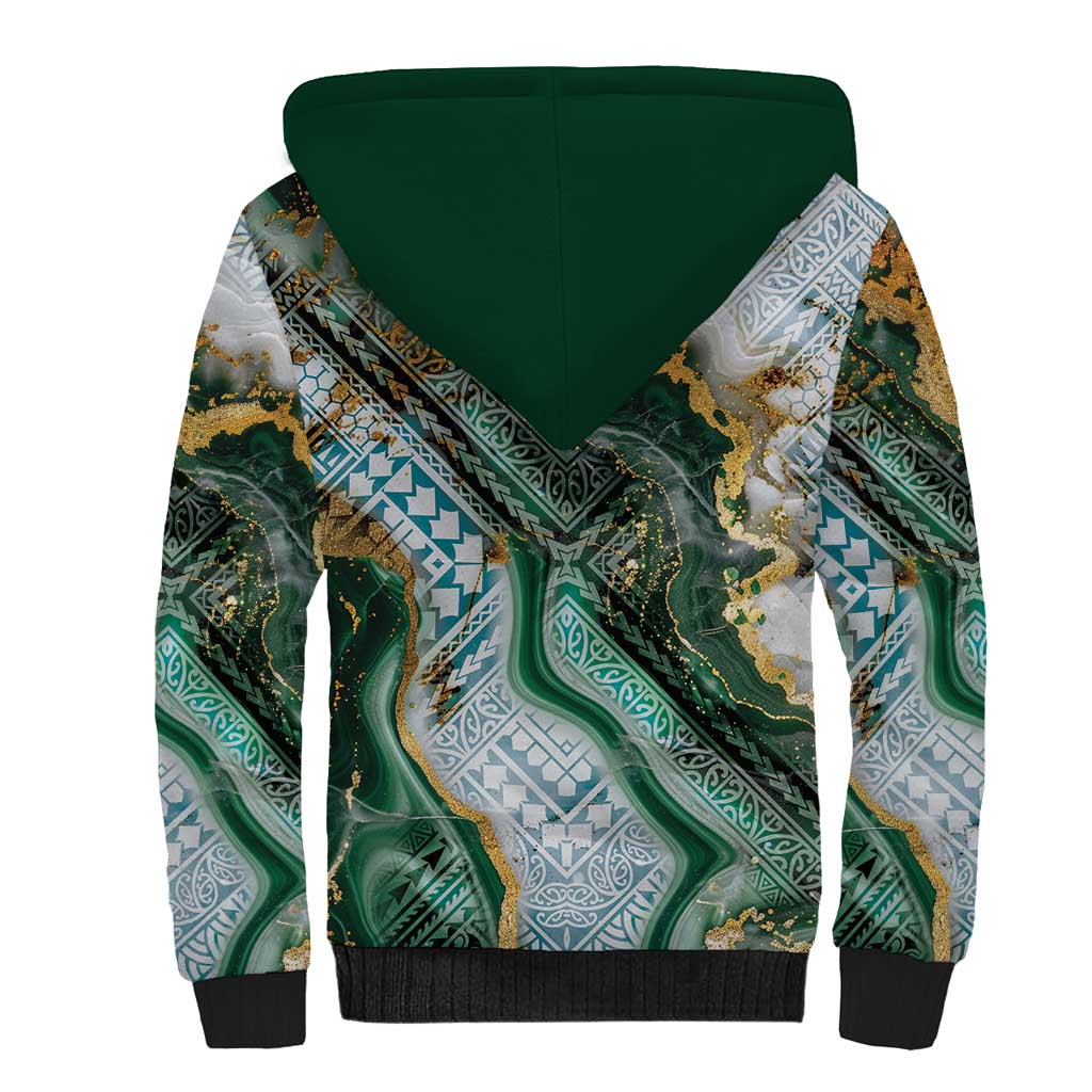 Polynesian Tribal Tattoo Sherpa Hoodie Green Marble Pattern