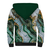 Polynesian Tribal Tattoo Sherpa Hoodie Green Marble Pattern