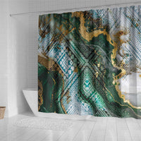 Polynesian Tribal Tattoo Shower Curtain Green Marble Pattern
