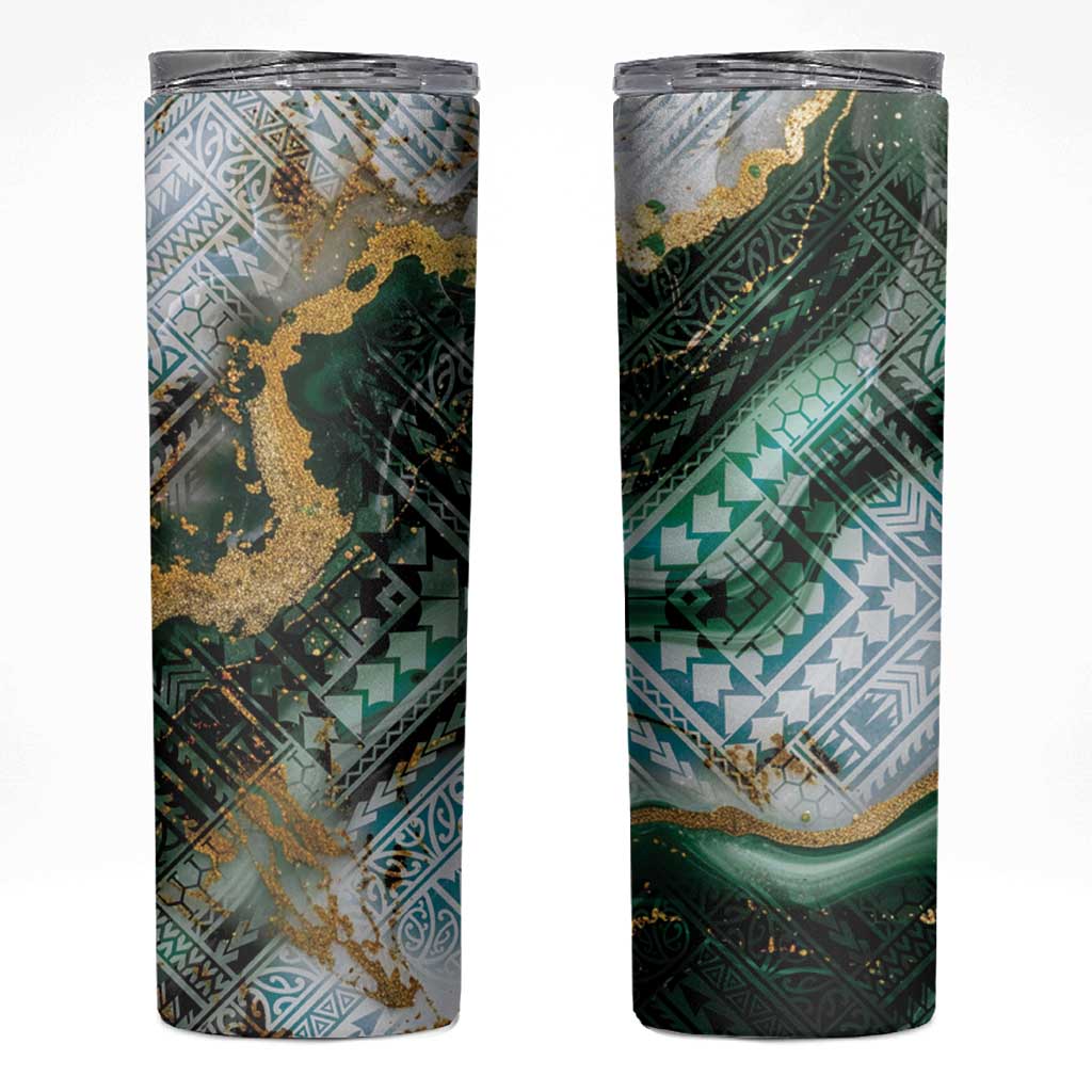 Polynesian Tribal Tattoo Skinny Tumbler Green Marble Pattern