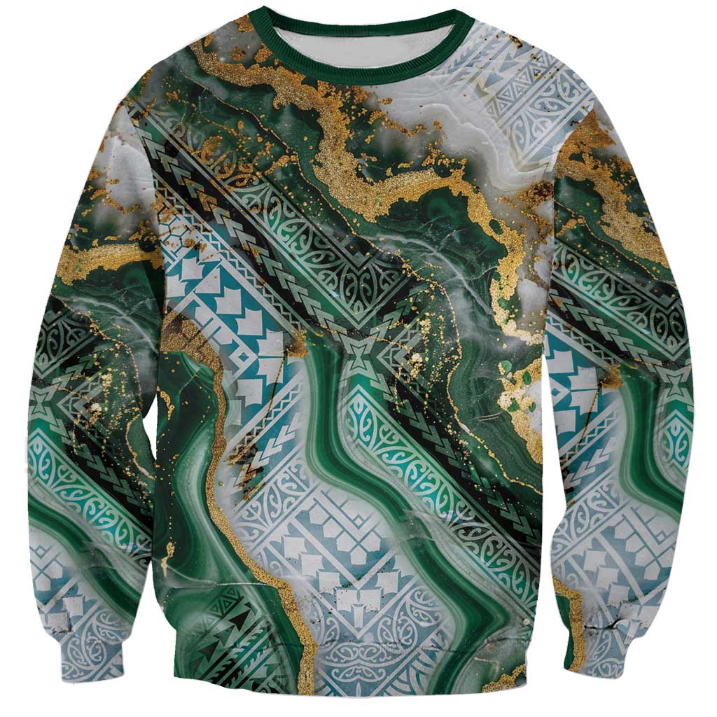 Polynesian Tribal Tattoo Sweatshirt Green Marble Pattern LT9 Unisex Green - Polynesian Pride