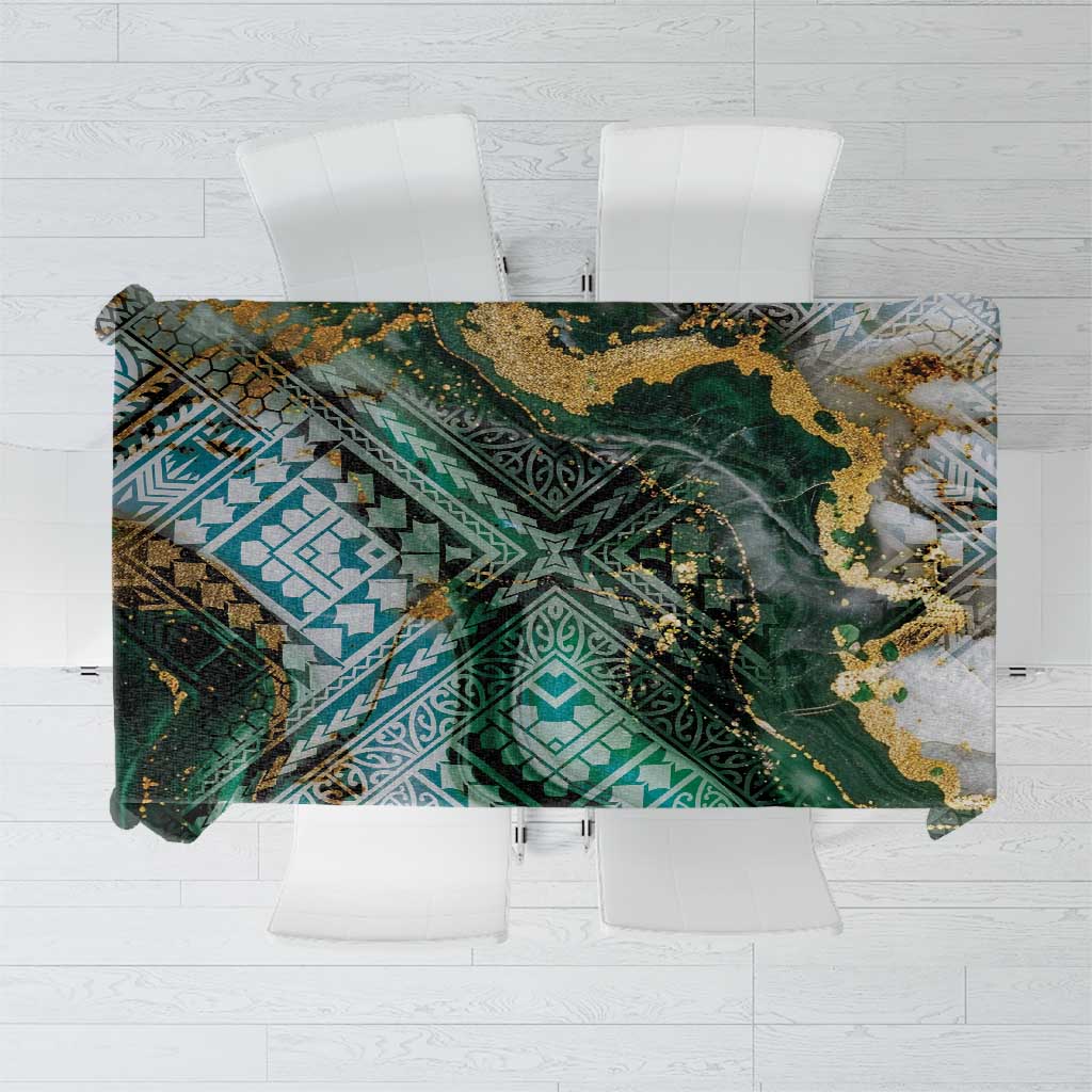 Polynesian Tribal Tattoo Tablecloth Green Marble Pattern