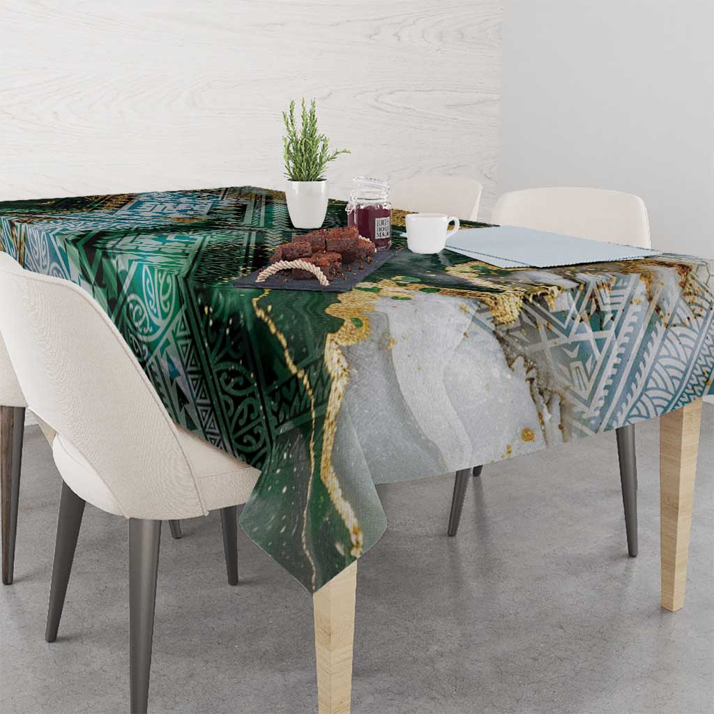Polynesian Tribal Tattoo Tablecloth Green Marble Pattern
